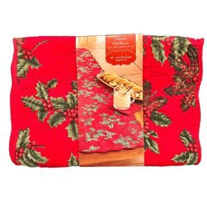 NWT ST. NICHOLAS SQUARE CHRISTMAS TRADITIONS TABLE RUNNER 13" x 54"  RED HOLLY